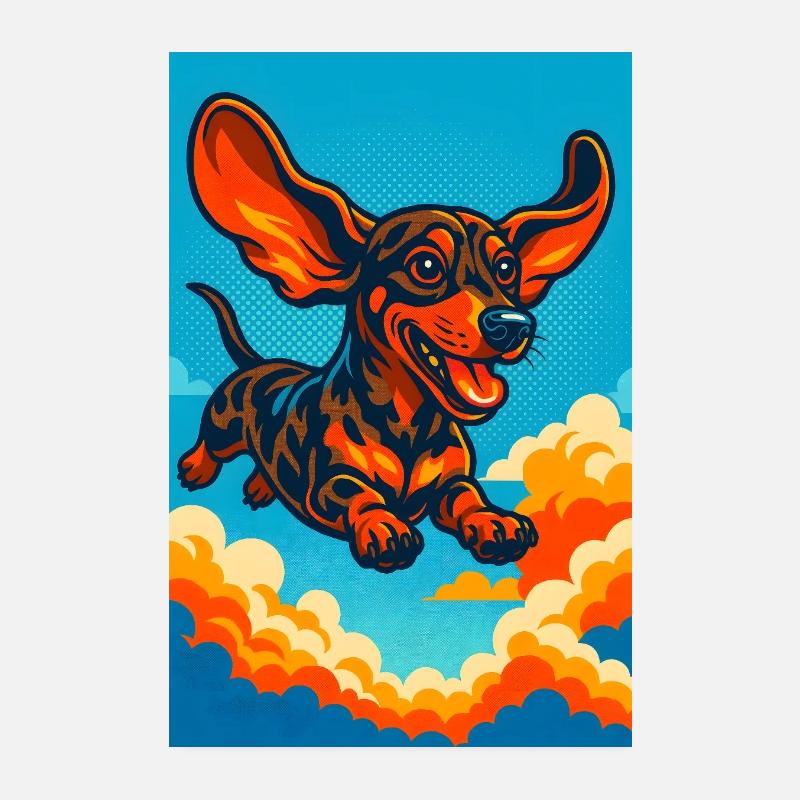 Lebendige fliegende Dackelillustration Poster 20x30 cm