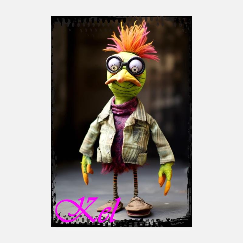 Bird puppet with glasses and chic clothes Poster 8" x 12" (20x30 cm)