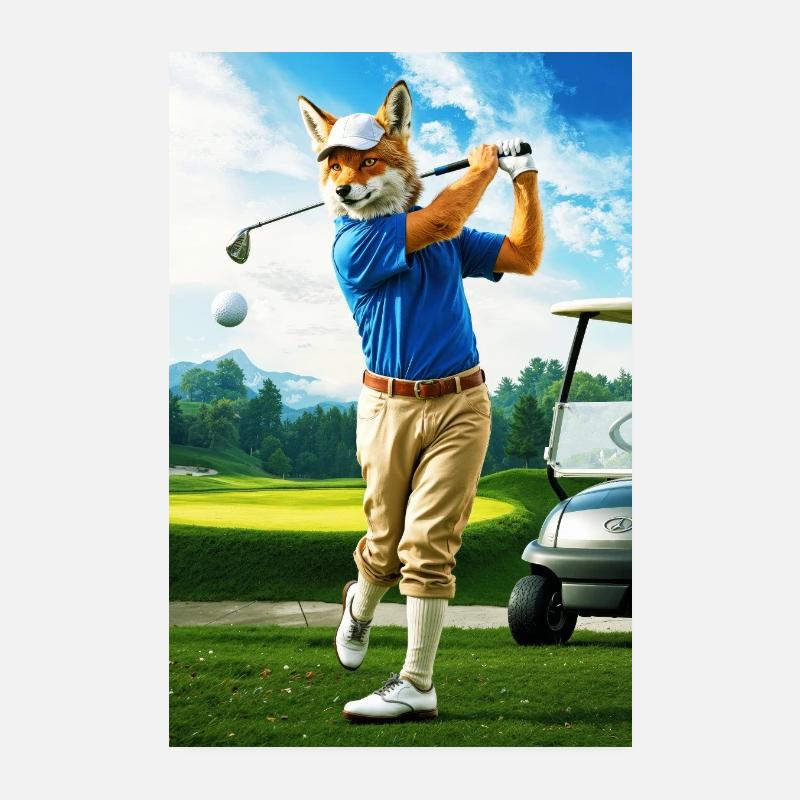Coyote golfeur humanoïde en action Poster 20 x 30 cm