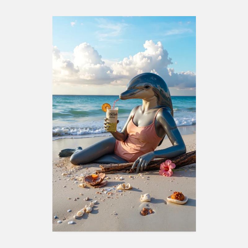 Humanoider Delfin am Strand Poster 20x30 cm