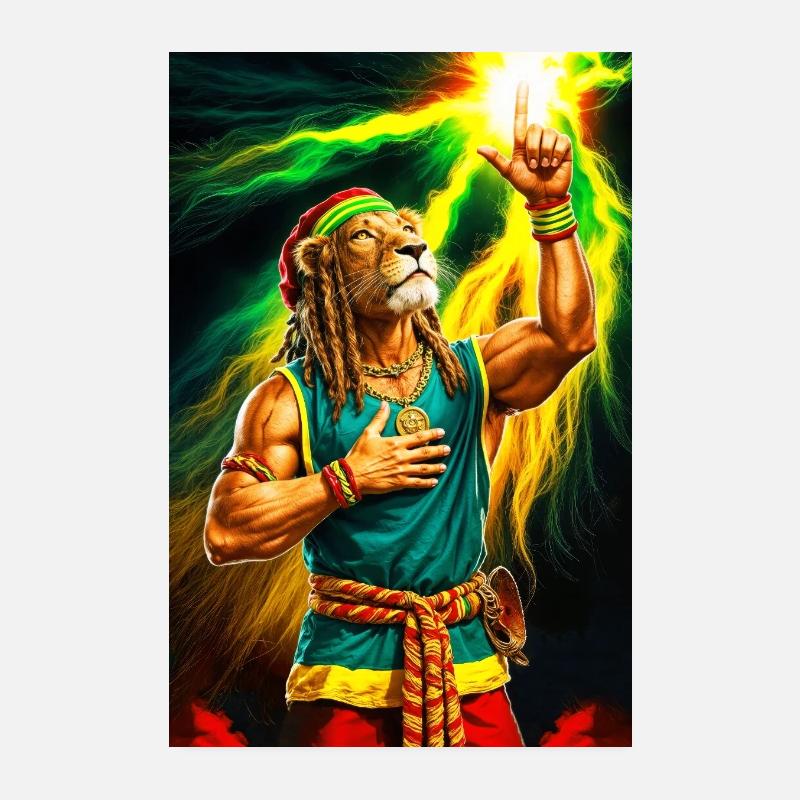 Rastafarian Humanoid Lion - Poster 8" x 12" (20x30 cm) - white