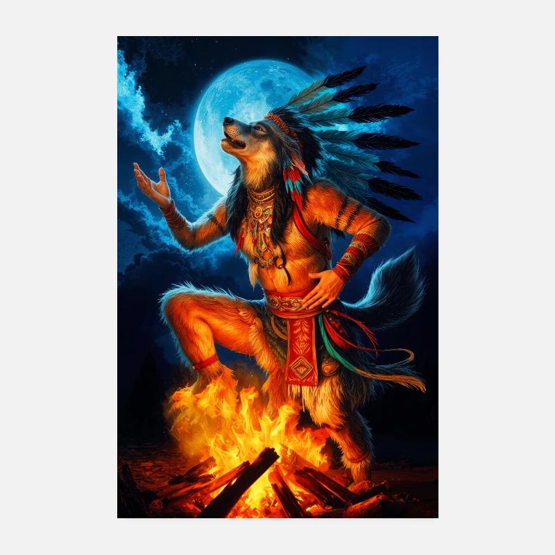Humanoid Shaman Wolf Poster 8" x 12" (20x30 cm)