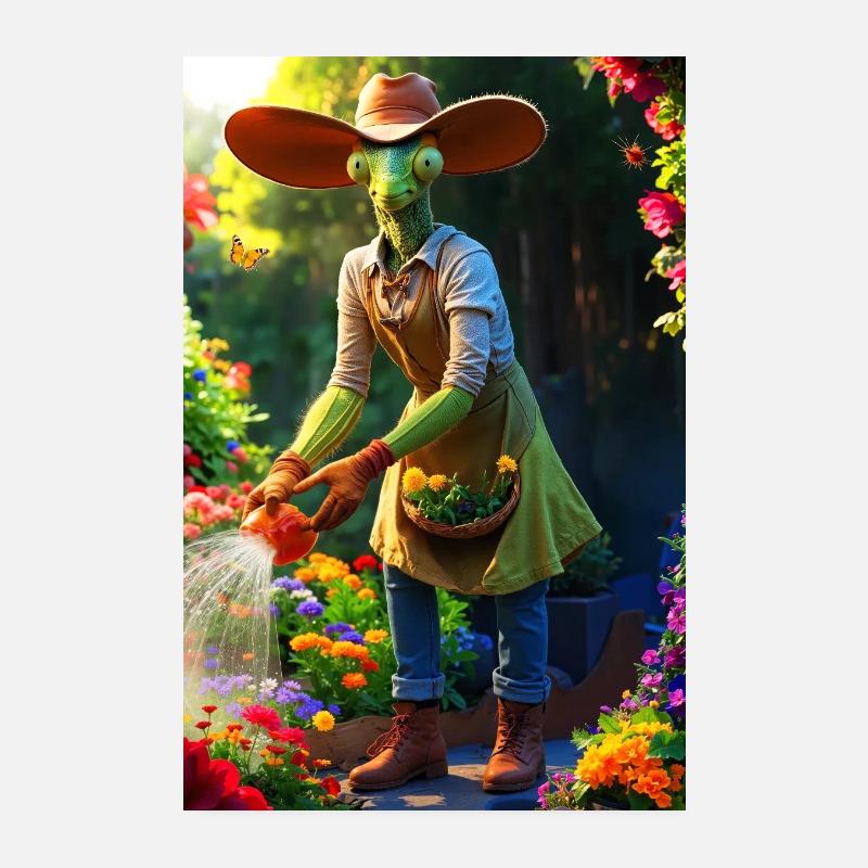 Humanoide Gartenmantis mit Scheunenhut Poster 20x30 cm