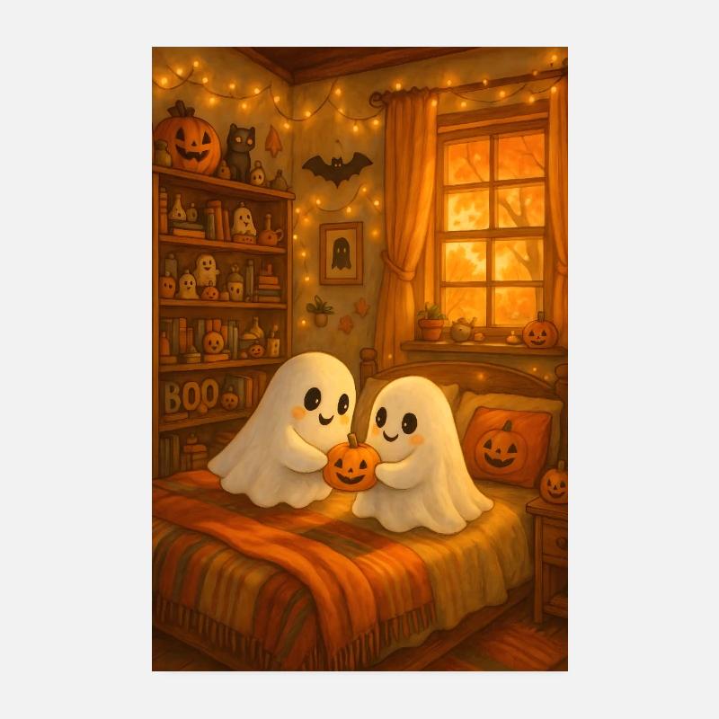 Fantômes mignons d'Halloween Poster 20 x 30 cm