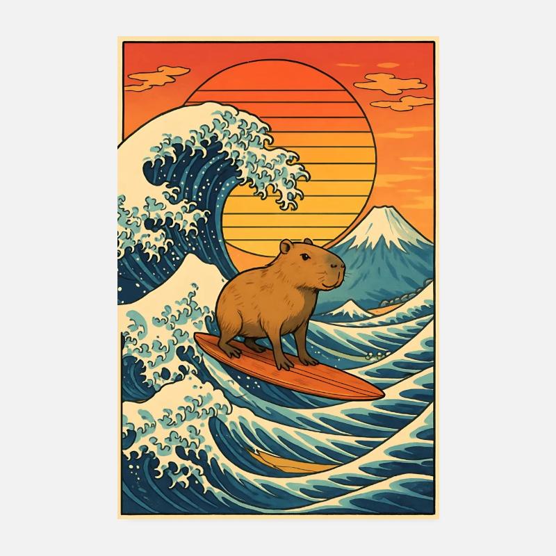 Capybara Surf Poster 20 x 30 cm