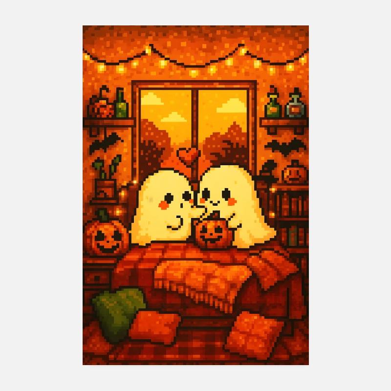 Cute Ghosts Pixel Art Poster 20x30 cm