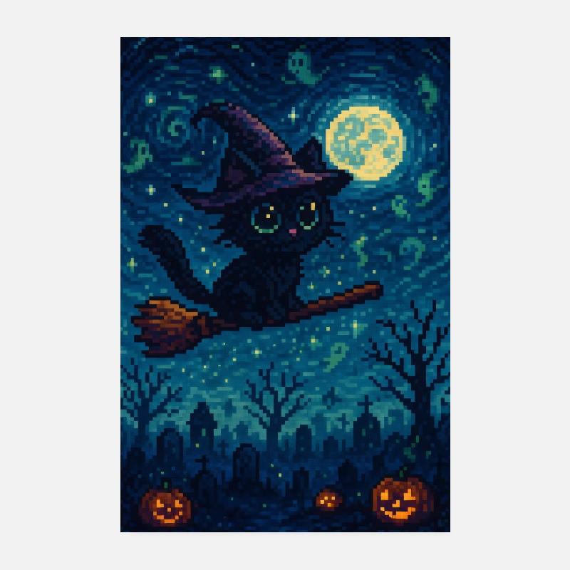 Jeu Halloween chat comme sorcière Poster 20 x 30 cm