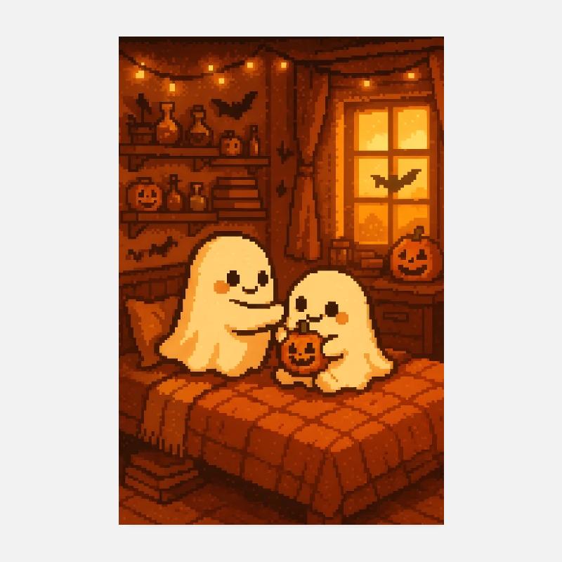 Fantômes d’Halloween Pixel Art Poster 20 x 30 cm