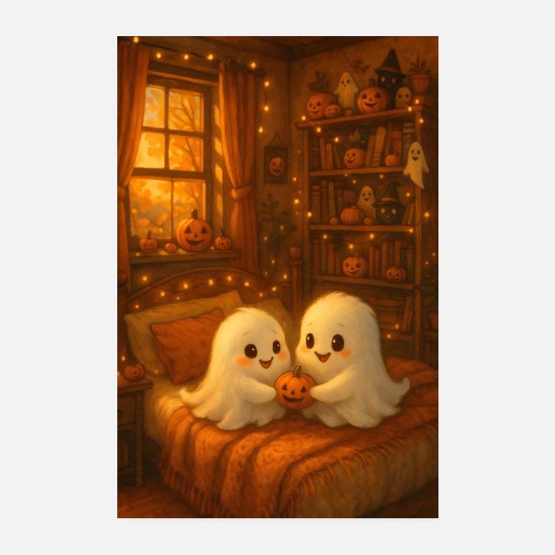 Fantômes mignons d’Halloween en automne Poster 20 x 30 cm