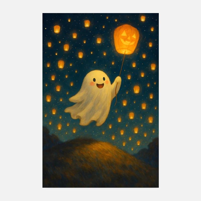 Geist mit Kürbislaterne Poster 20x30 cm