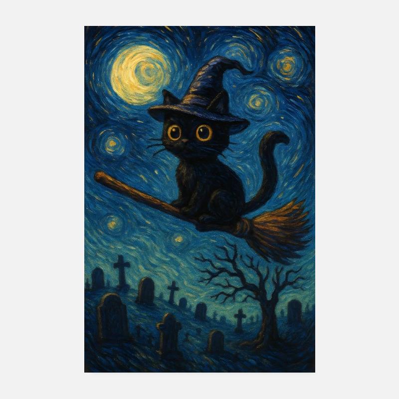 Halloween Witches Cat Poster 8" x 12" (20x30 cm)