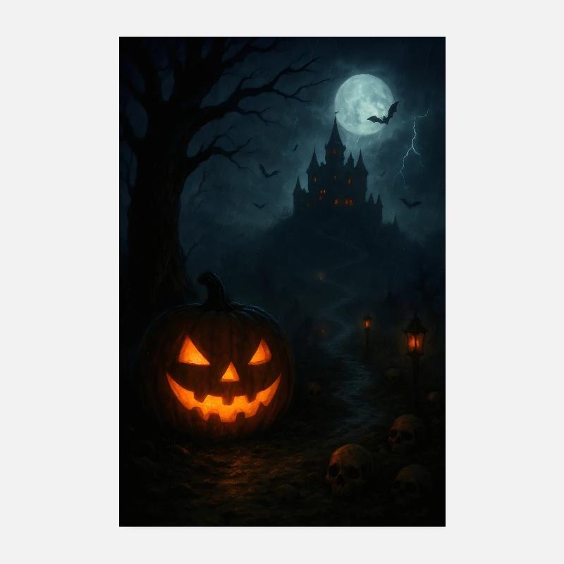 Château de citrouille au clair de lune Poster 20 x 30 cm