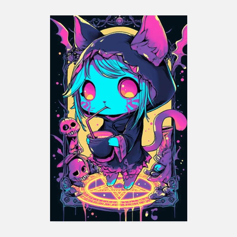 Sweat à capuche Neon Cat Magic | Chat punk Poster 20 x 30 cm