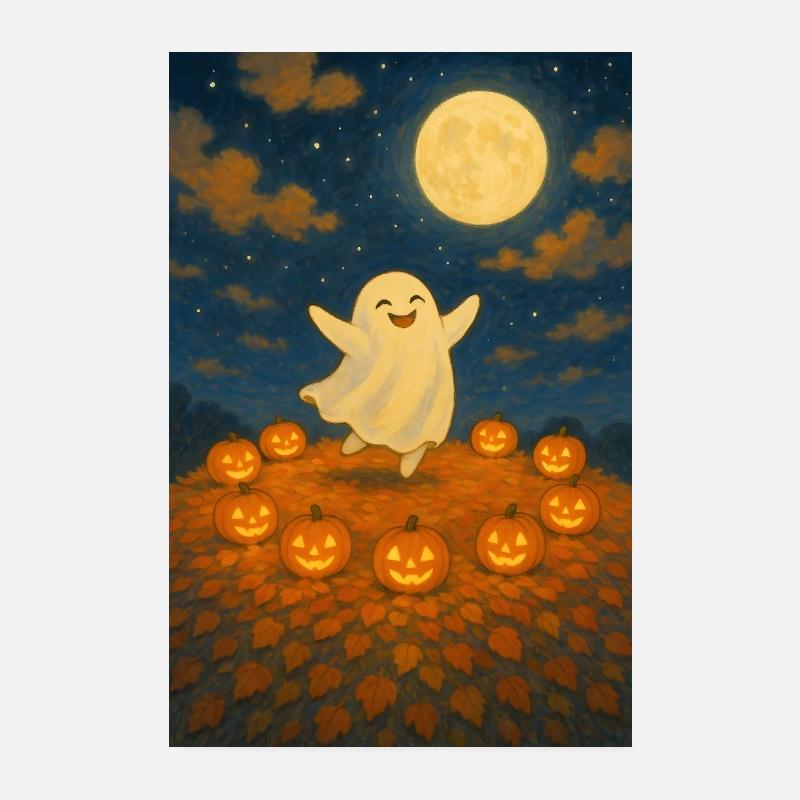 Fantôme au clair de lune parmi les citrouilles Poster 20 x 30 cm