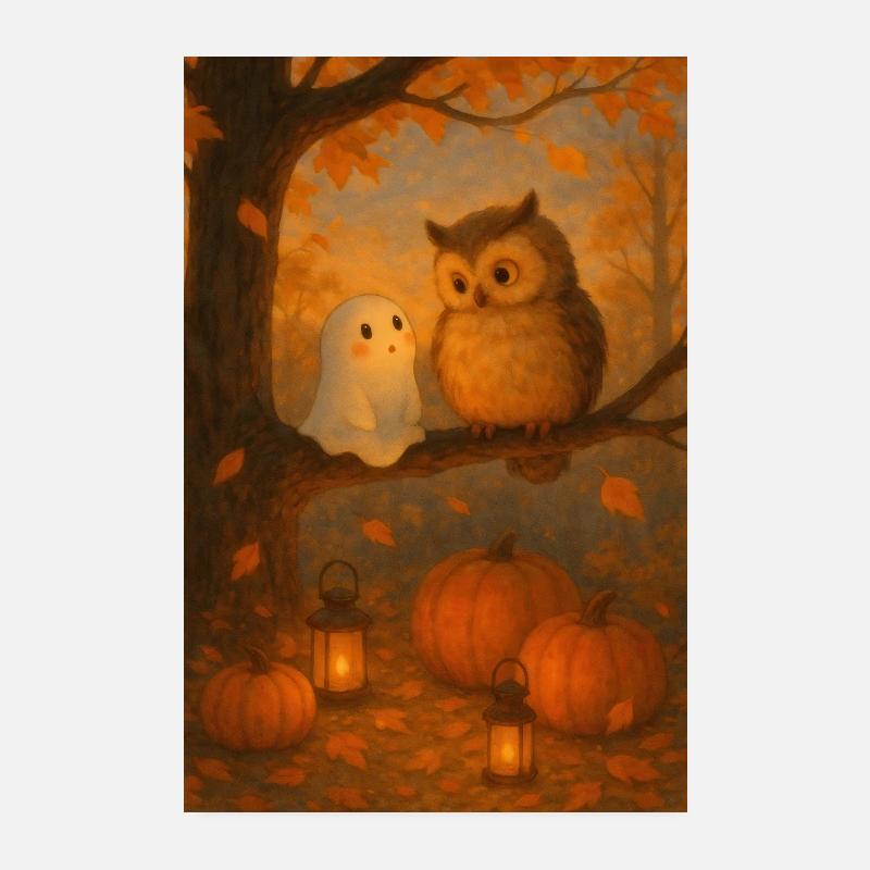 Gespenst mit süßer Eule Poster 20x30 cm