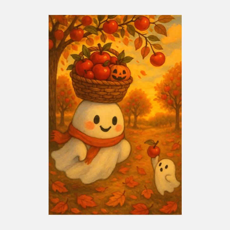 Halloween Geist mit Apfel Ernte Poster 20x30 cm