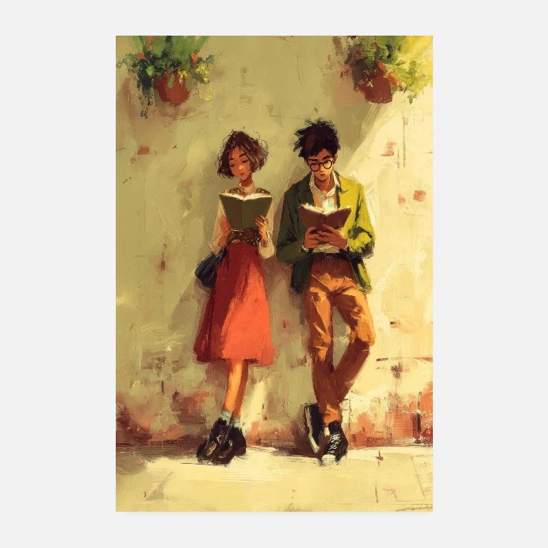 Couple Reading Together Art Poster 8" x 12" (20x30 cm)