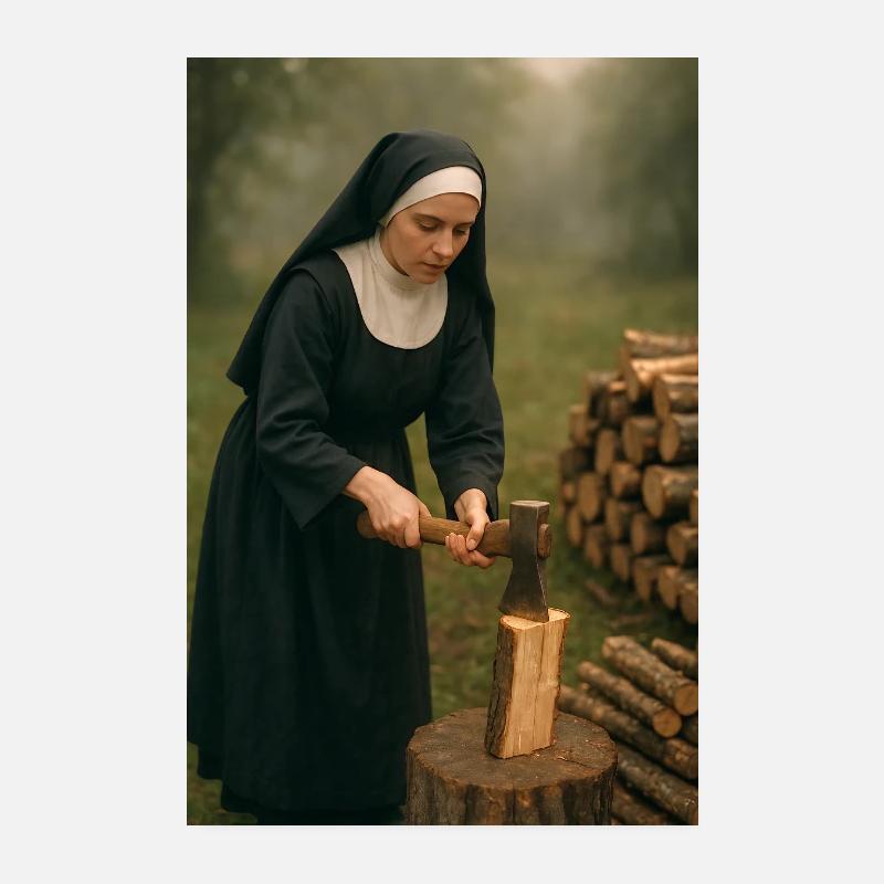 Nonne hackt Holz Poster 20x30 cm