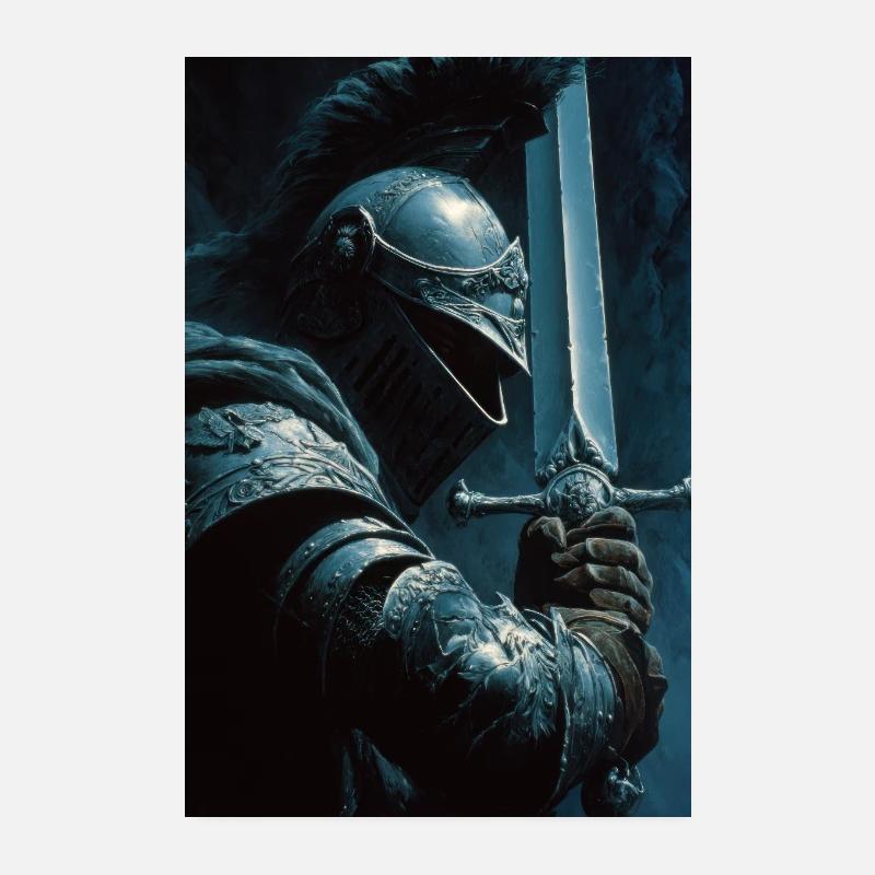 Dark Knight with Silver Sword Poster 8" x 12" (20x30 cm)