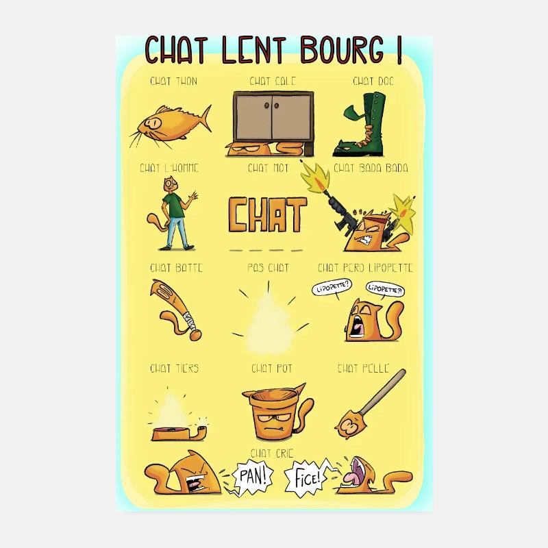 Chat lent bourg - Poster 20 x 30 cm - blanc