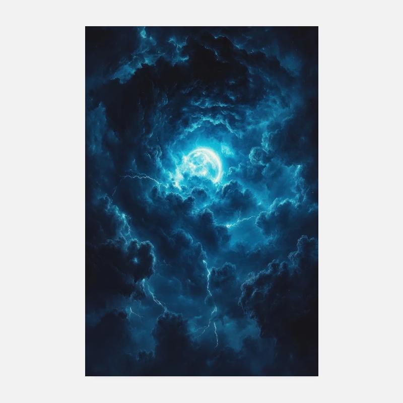 Blauer Himmel mit Mond im Sturm Poster 20x30 cm