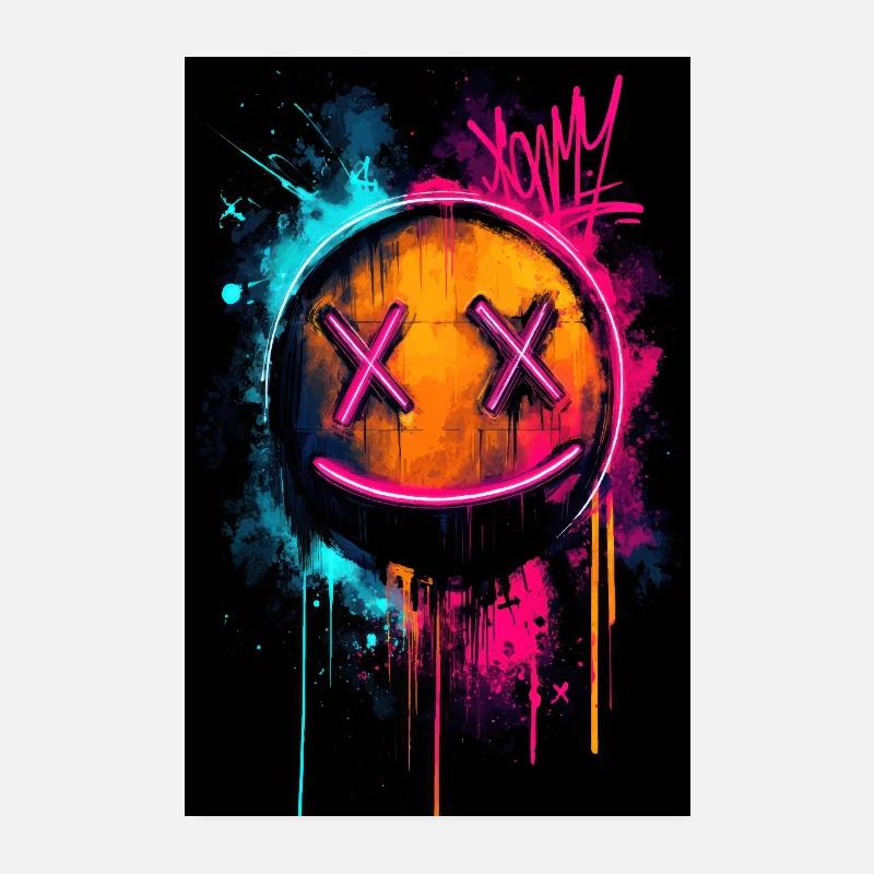 Neon-Graffiti-Smiley mit X-Augen Poster 20x30 cm