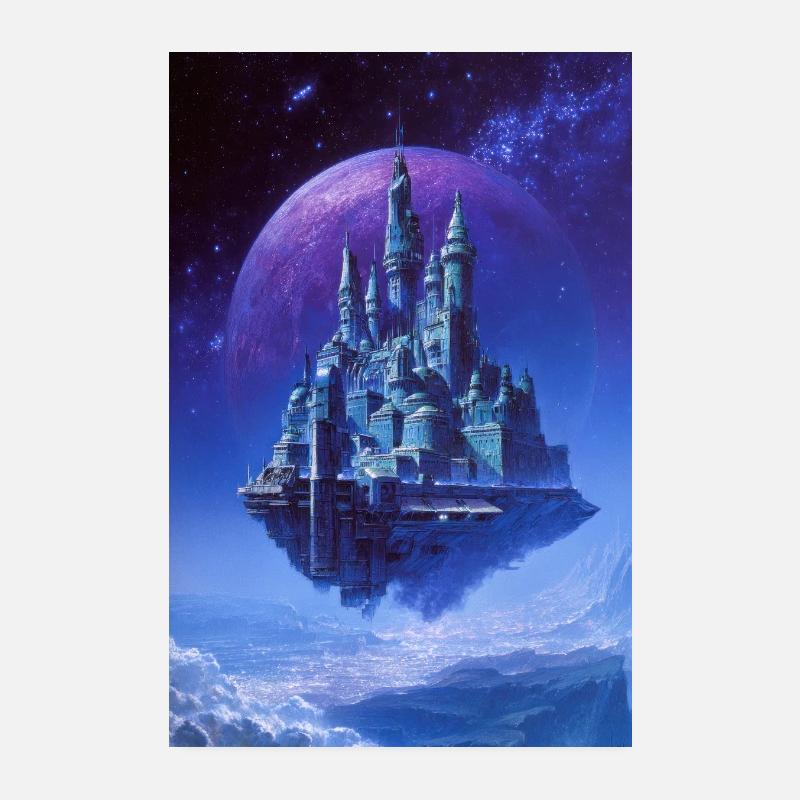 Château de cristal flottant au-dessus de la lune Poster 20 x 30 cm