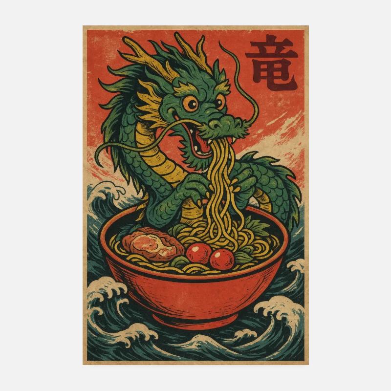 Nouilles dragon dans un bois ondulé Poster 20 x 30 cm