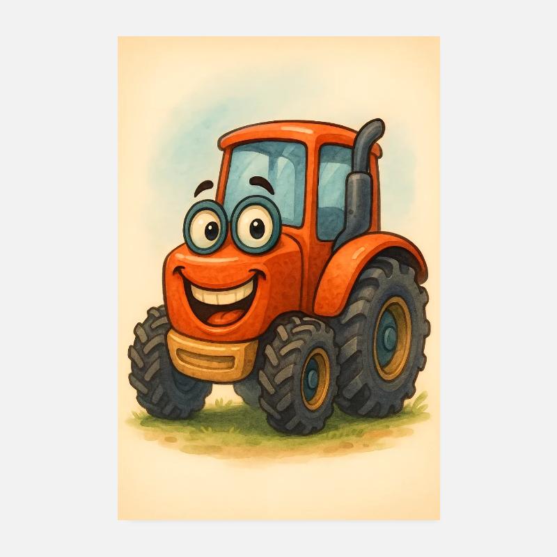 Tracteur heureux avec visage Poster 20 x 30 cm