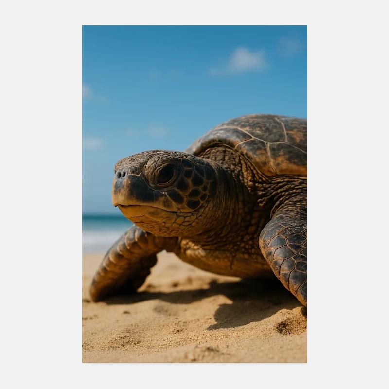 Sunny sea turtle on beach Poster 8" x 12" (20x30 cm)
