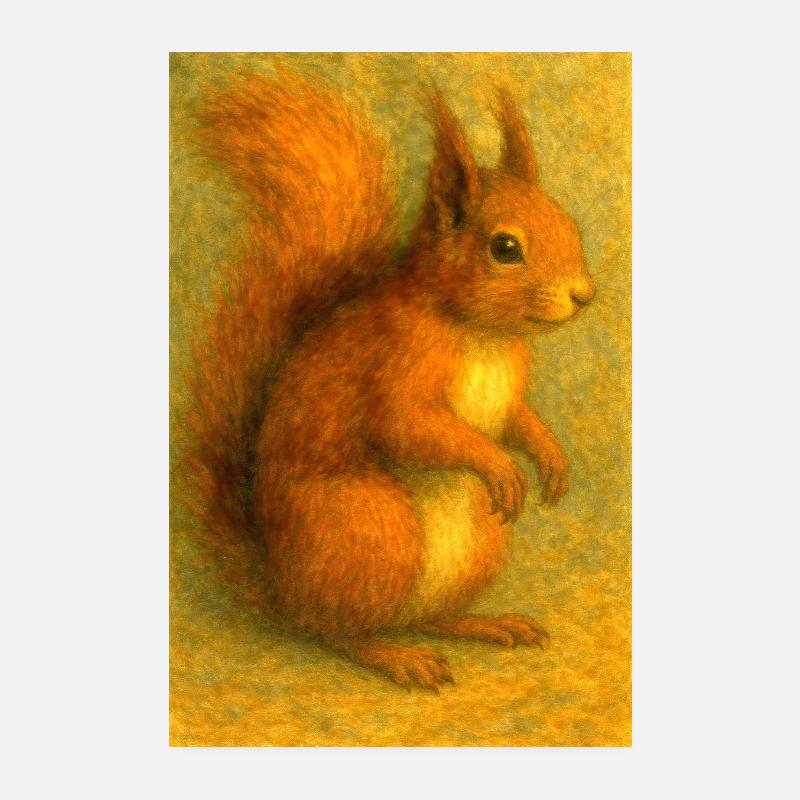Rotes Eichhörnchen in klassischer Ölmalerei - Poster 20x30 cm - Weiß