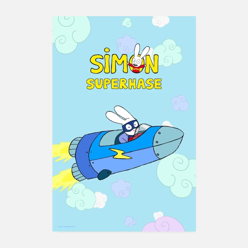 Simon Super Bunny avec vaisseau spatial et lettrage Poster 20 x 30 cm