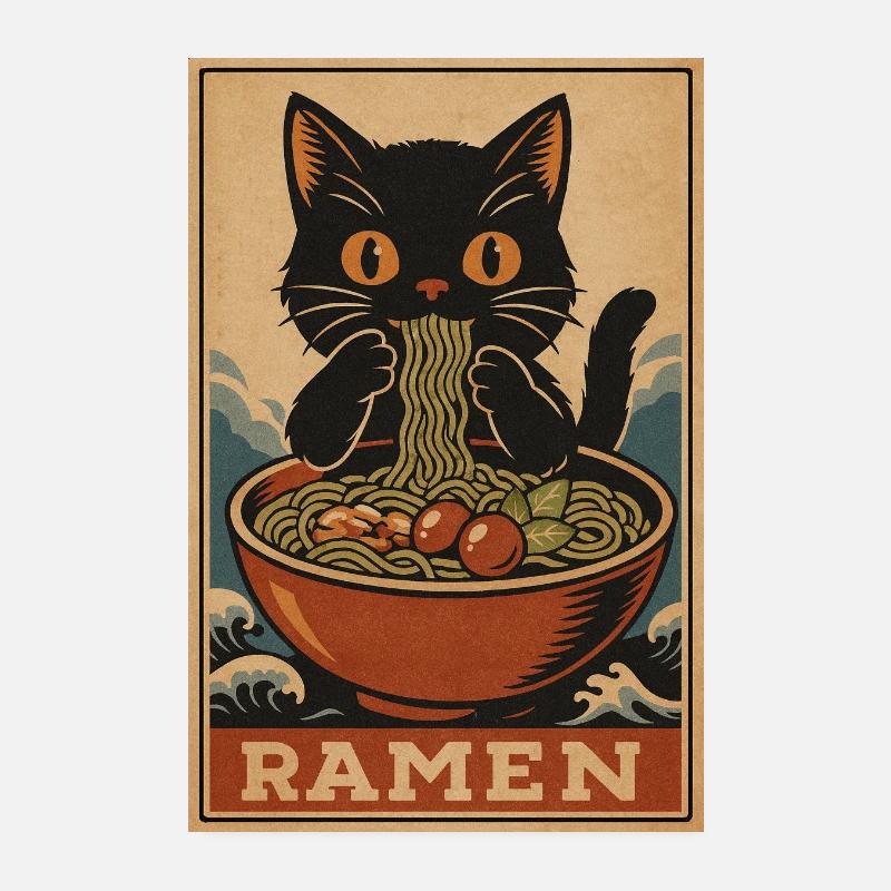 Ramen Cat Retro Poster, Love Cats  Poster 8" x 12" (20x30 cm)