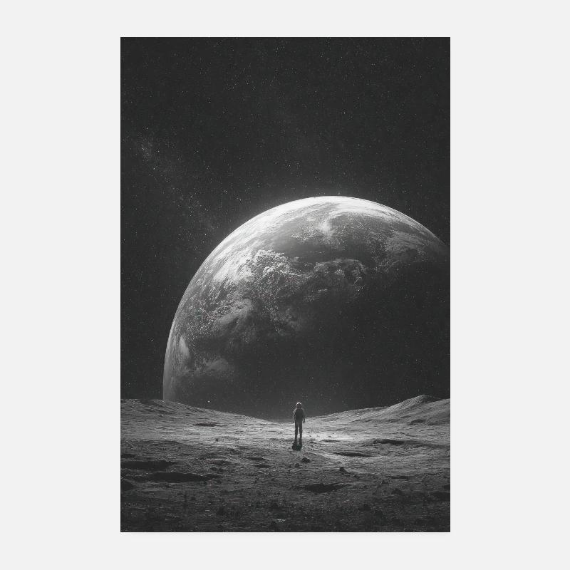 Astronaute solitaire sous une planète géante Poster 20 x 30 cm