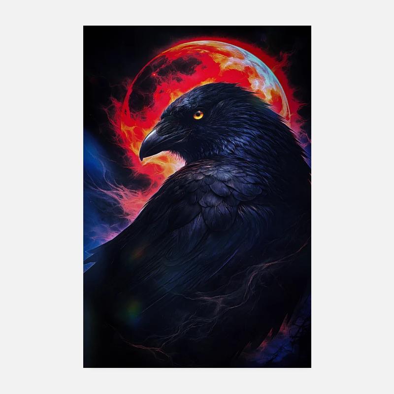 Corbeau devant la lune de feu Poster 20 x 30 cm