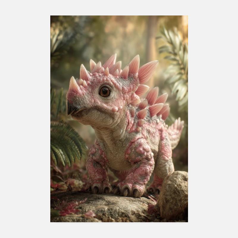 Pink Stegosaurus in Ember Forest Poster 8" x 12" (20x30 cm)