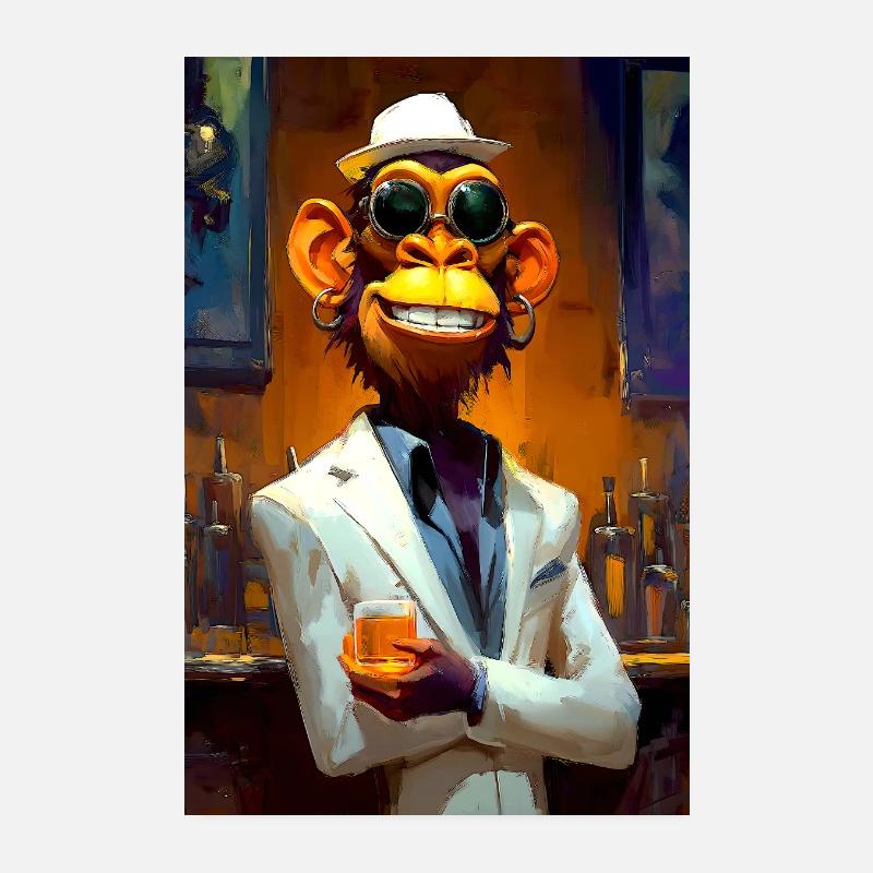 Affe im Anzug an Bar Poster 20x30 cm