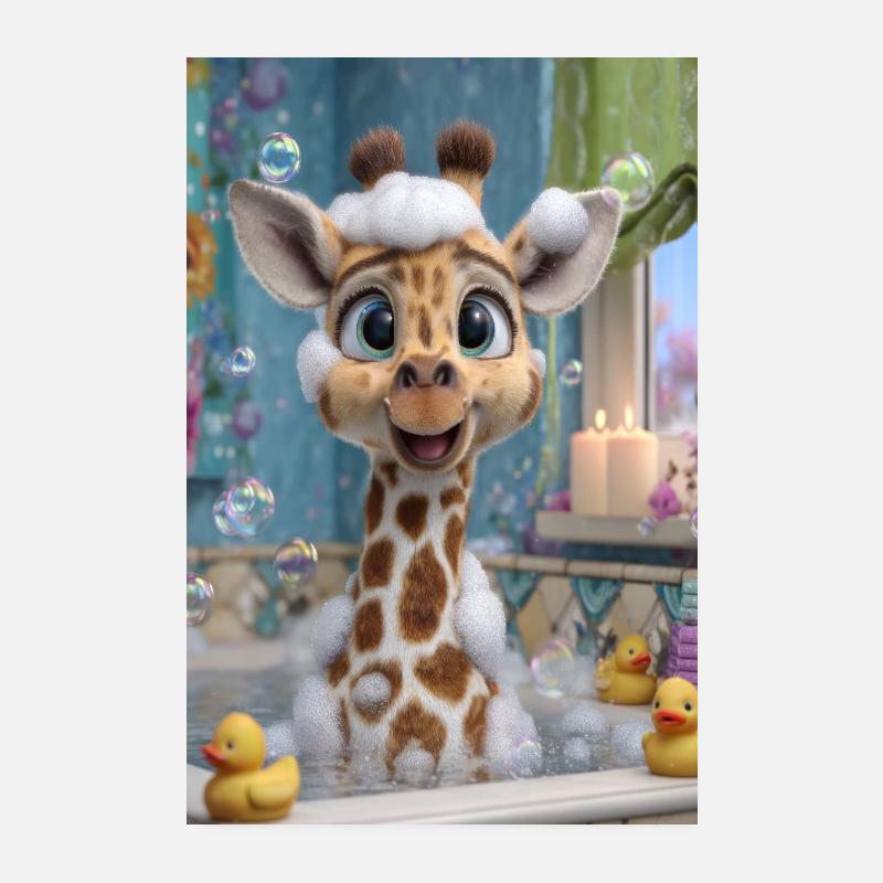 Charme de girafe dans le bain moussant Poster 20 x 30 cm