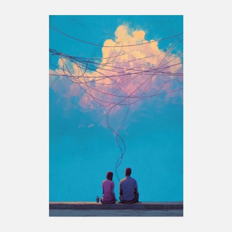 Sky Wires and Two Figures Poster 8" x 12" (20x30 cm)