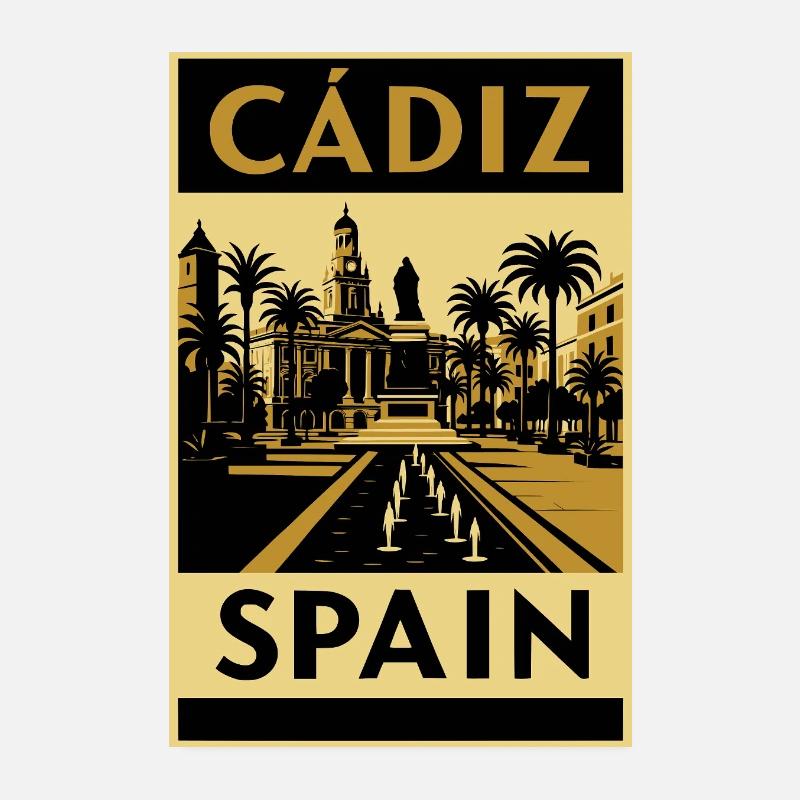 Cadix, Espagne – Affiche de voyage rétro en noir et or Poster 20 x 30 cm