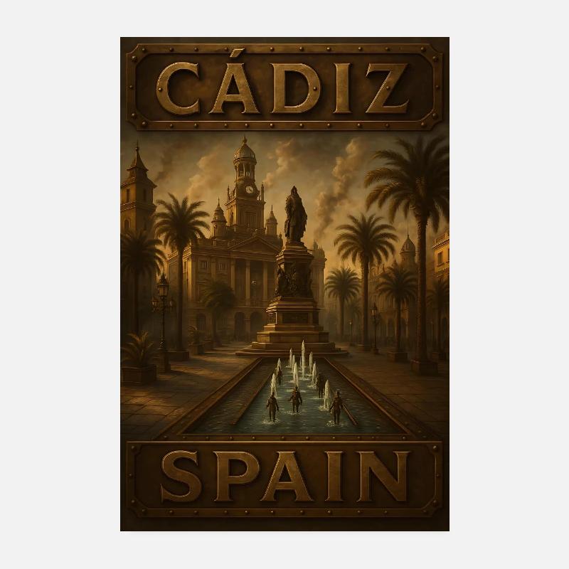 Cadix, Espagne – Affiche de voyage en bronze steampunk Poster 20 x 30 cm