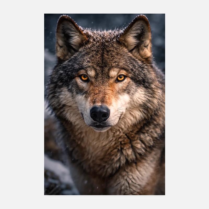 Wolf im Schnee und Nebel - Poster 20x30 cm - Weiß