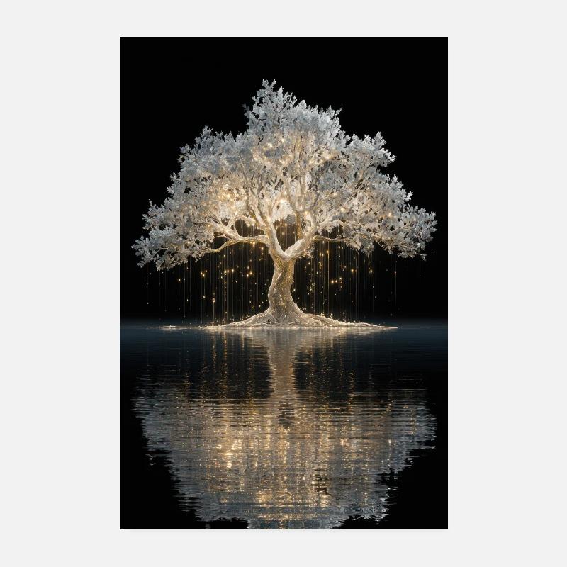 Glowing Golden Tree by Water Poster 8" x 12" (20x30 cm)
