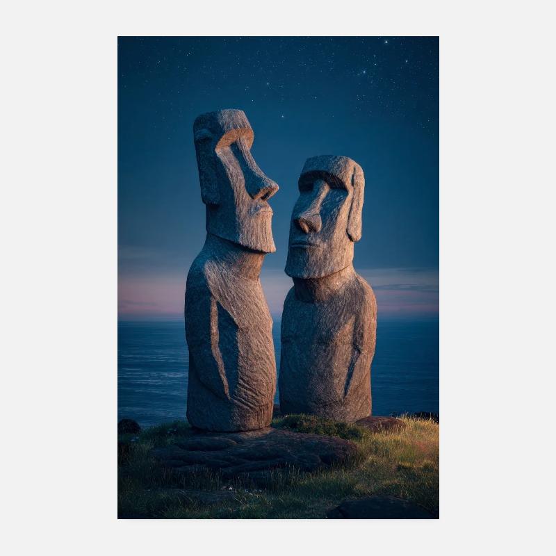 Moai Night Duo Silhouette Poster 20 x 30 cm