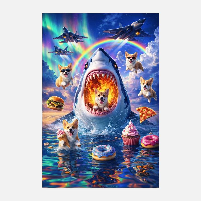 Requin chiot dans le chaos des couleurs Poster 20 x 30 cm