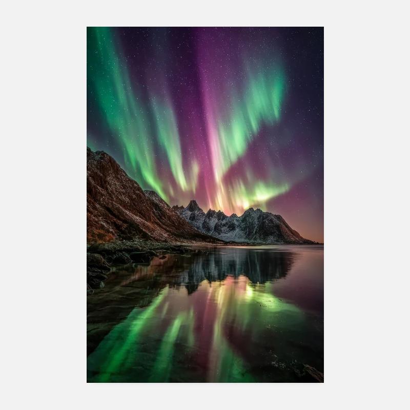Aurora Peaks Reflections Poster 8" x 12" (20x30 cm)