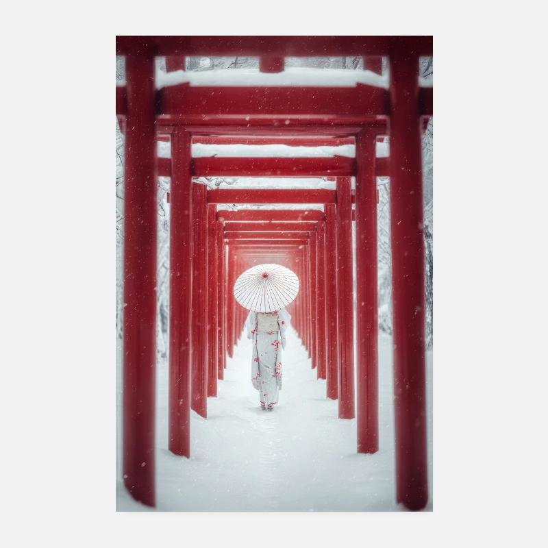 Roter Torii Schneepfad-Kimono Poster 20x30 cm