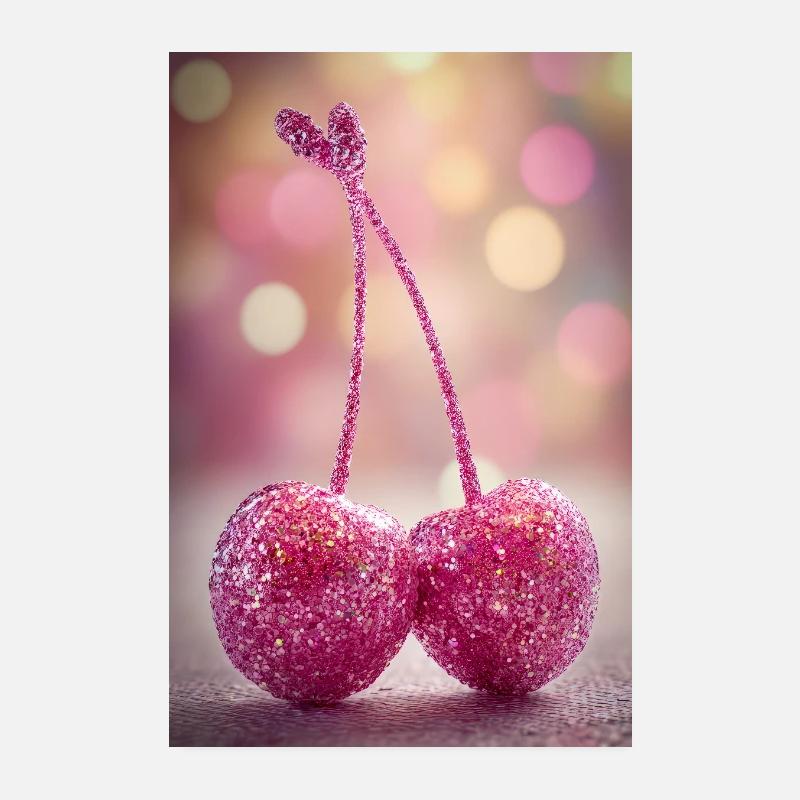 Pink Glitter Cherries Duo Poster 20x30 cm