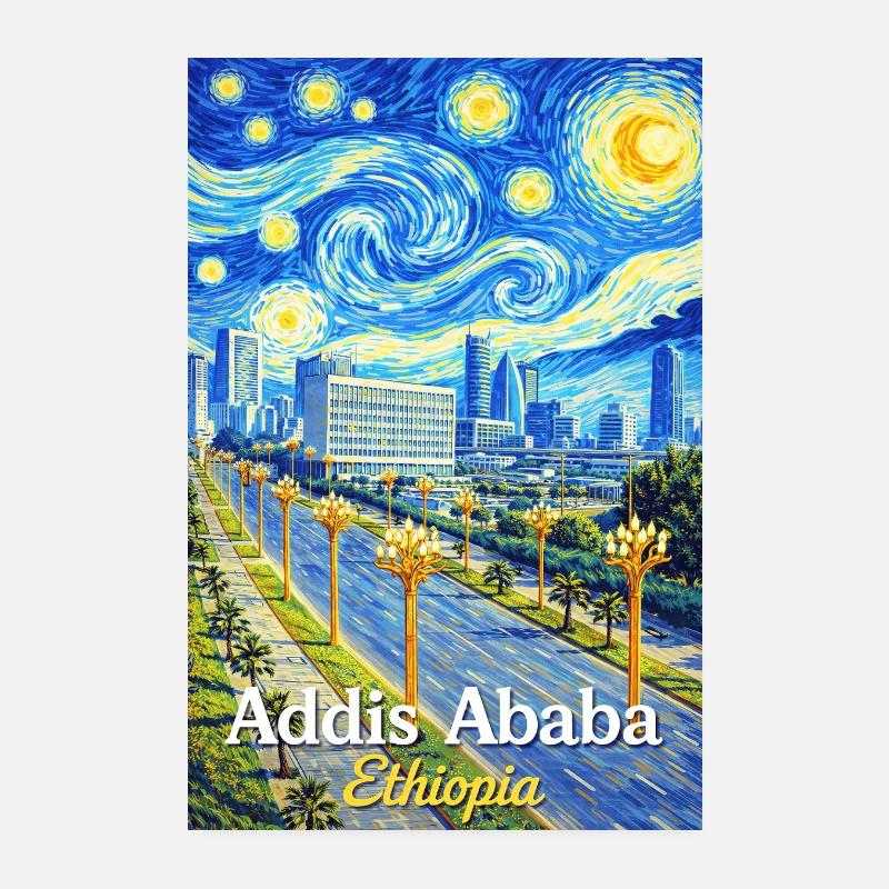 Art de la silhouette nocturne d’Addis-Abeba Poster 20 x 30 cm