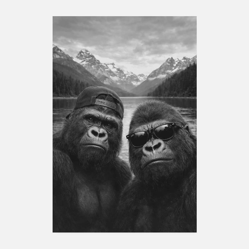 Gorilla Duo Bergsee Poster 20x30 cm